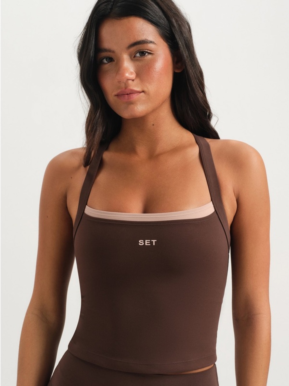 SET Active Brown Square-Neck Tank - Large